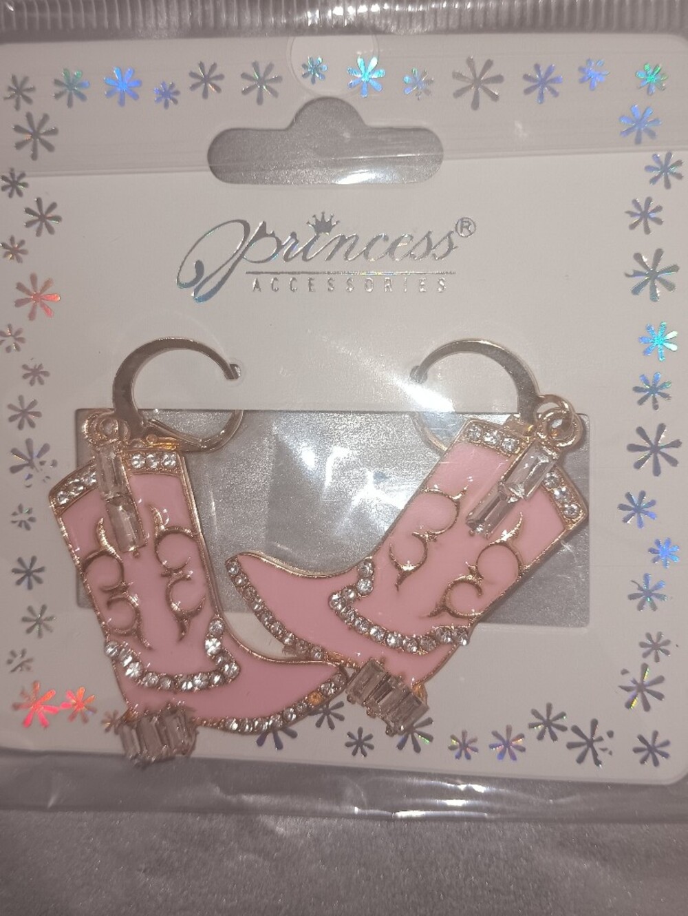 Princess Accessories Pink Flip-Flop Hoop Earrings with Rhinestones
